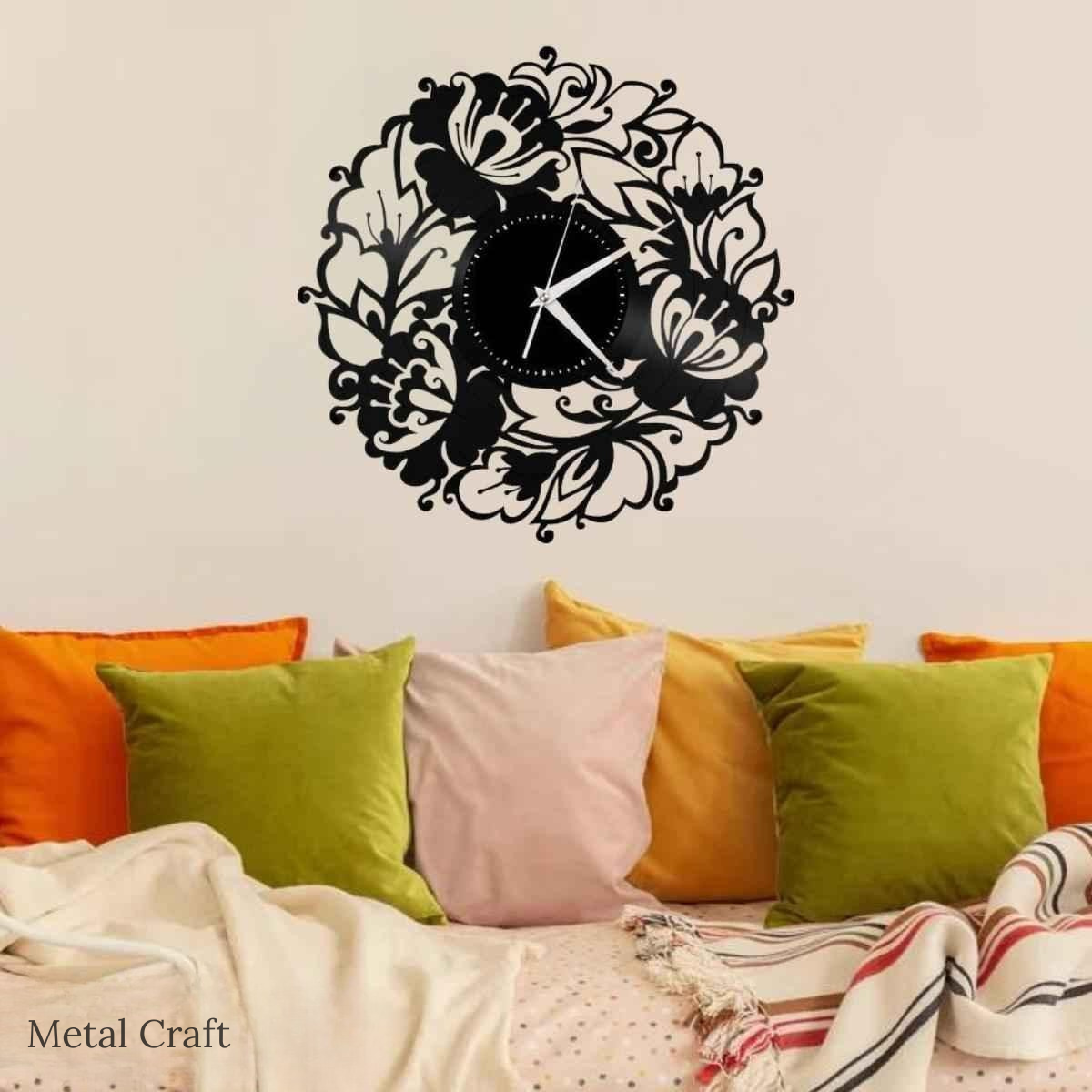 Flowers Vinyl Wall Clock | Metal Wall Clock