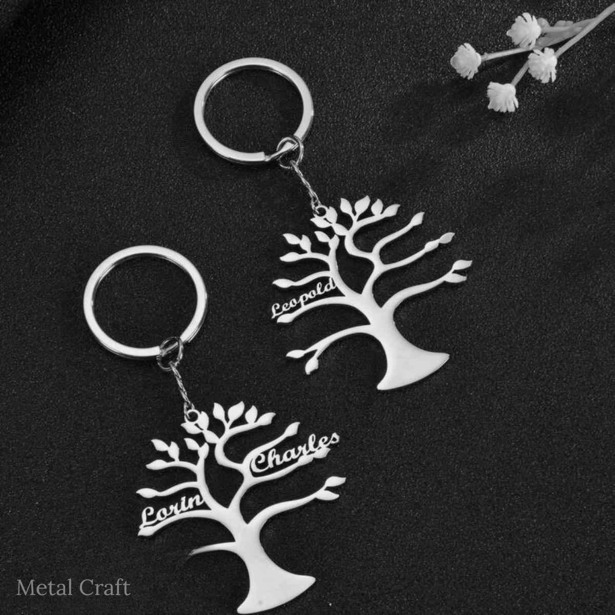 Stainless Steel Family Tree Keychain